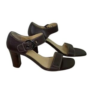 Worthington‎ 8.5 brown leather 3" buckle strap heel